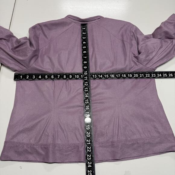 CJ Banks Jacket Womens 1X Purple Scaled Print Full Zip Ruched Sleeves Snake - Picture 3 of 11